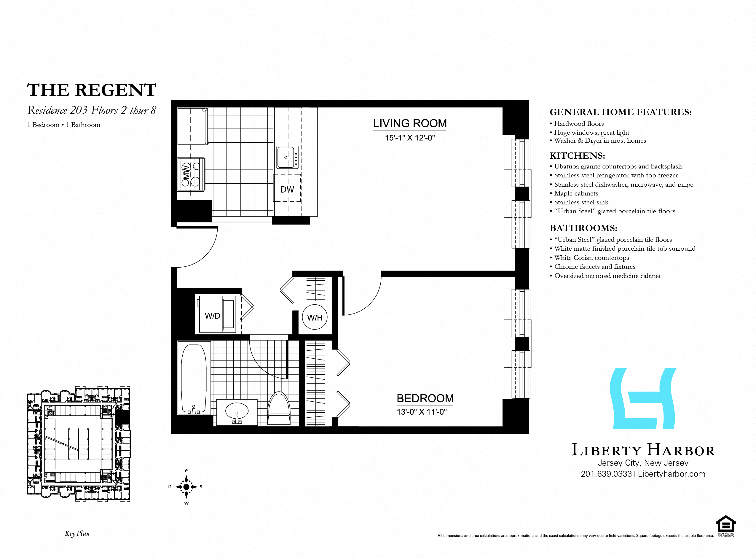 Floor plan for 1 bed, 1 bath, 628 sqft